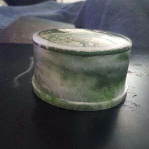 Handmade Green and White Resin Jar with Lid
